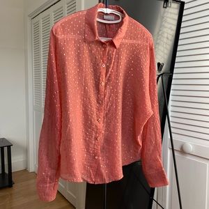 Salmon pink blouse, dusty orange oversized shirt for women, elegant loose top